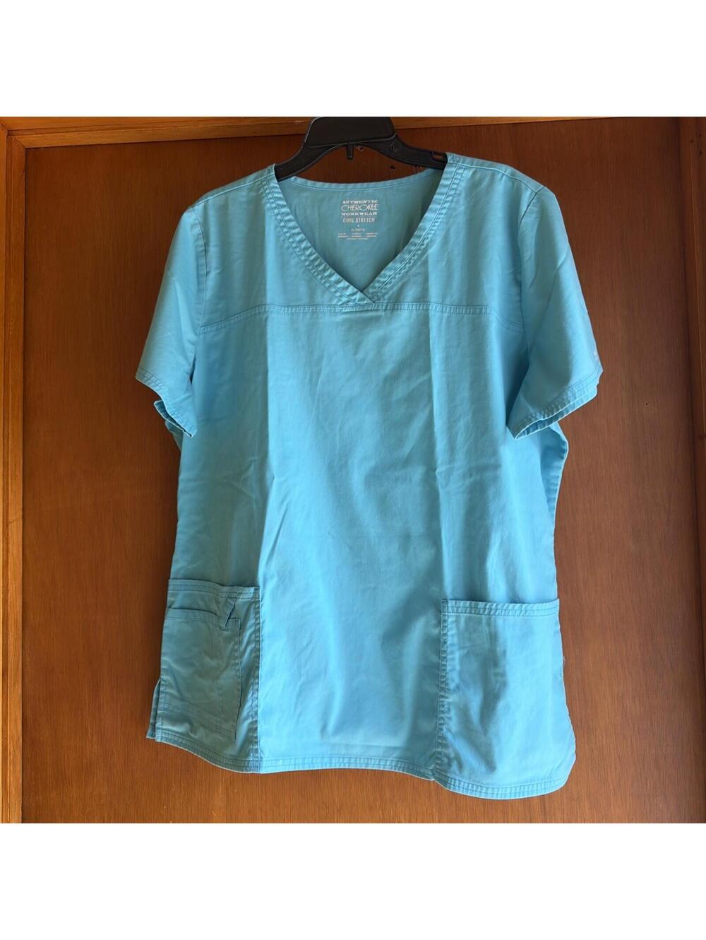 Cherokee Workwear Core Stretch Womens V-neck  Scrub Top Teal Size XL